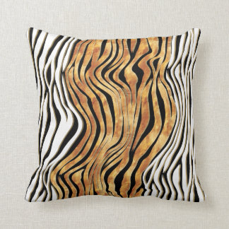Zebra stripes animal print black gold orange white throw pillow