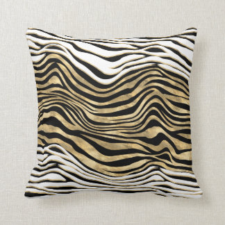 Zebra stripes animal print black white gold chic throw pillow