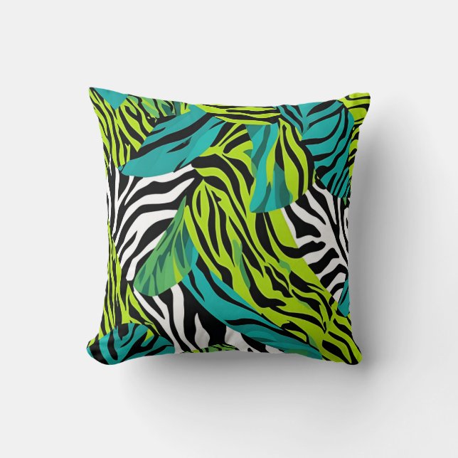 Zebra Stripes Animal Print Pattern Teal Green Throw Pillow (Front)