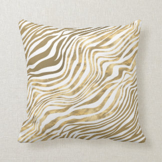 Zebra stripes animal print rich gold white art throw pillow