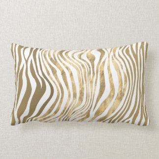 Zebra stripes animal print white faux foil gold lumbar pillow
