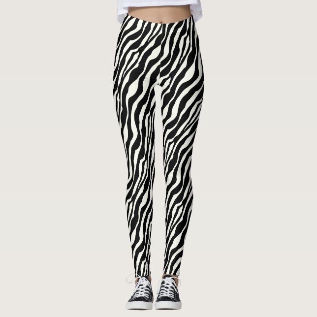 Zebra stripes - Black and White Leggings (Front)