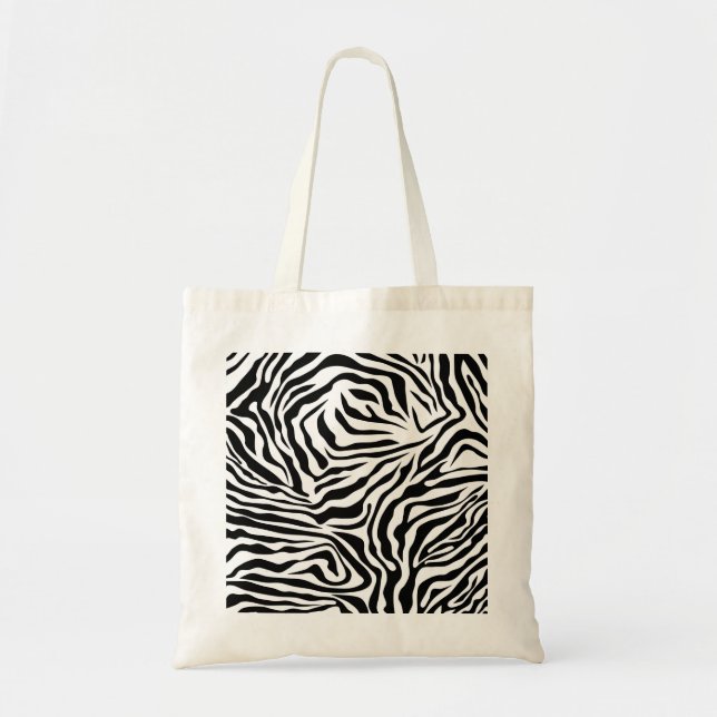 Zebra Stripes Black And White Wild Animal Print Tote Bag (Front)