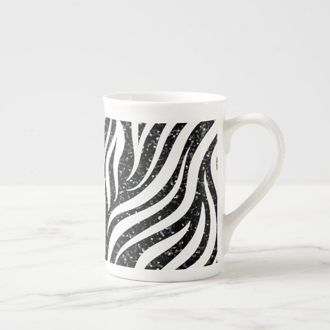 Zebra Stripes Black Glitter Wild Animals Print Bone China Mug (Right)