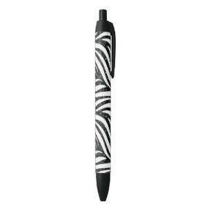 Zebra Stripes Black Glitter Wild Animals Print Ink Pen