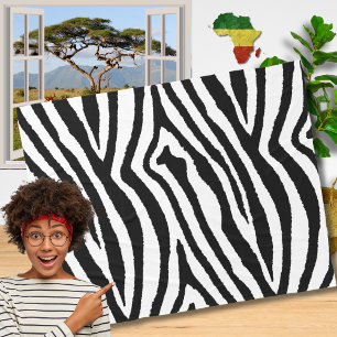 Zebra Stripes Black & White Safari Animal Print Fleece Blanket