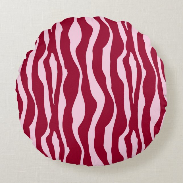Zebra stripes - Burgundy and Pink Round Pillow (Front)