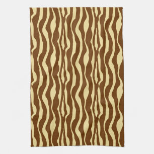 Zebra stripes - Chocolate Brown and Camel Tan Kitchen Towel