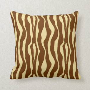 Zebra stripes - Chocolate Brown and Camel Tan Throw Pillow