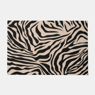 Zebra Stripes Cream Beige Black Wild Animal Print Doormat