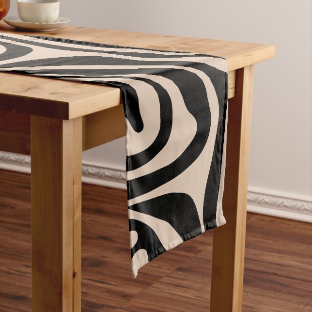 Zebra Stripes Cream Beige Black Wild Animal Print Short Table Runner (In Situ)