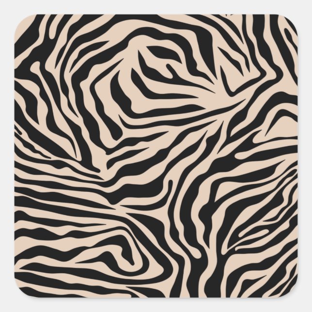 Zebra Stripes Cream Beige Black Wild Animal Print Square Sticker (Front)