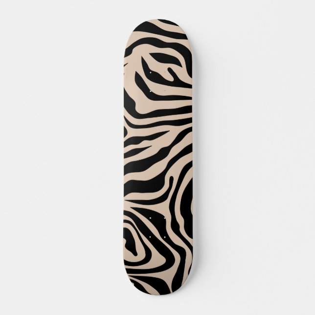Zebra Stripes Cream Beige Black Wild Animal Skateboard (Front)