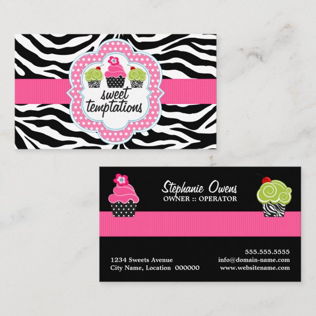 Zebra Stripes Cupcake Bakery Business Card (Front/Back)