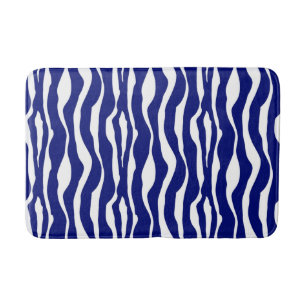 Zebra stripes - Dark Cobalt Blue and White Bath Mat