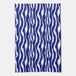 Zebra stripes - Dark Cobalt Blue and White Kitchen Towel