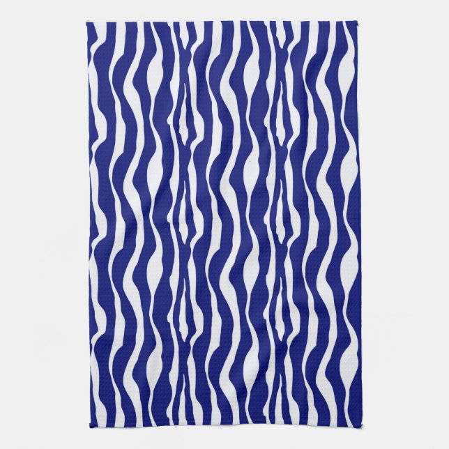 Zebra stripes - Dark Cobalt Blue and White Kitchen Towel (Vertical)