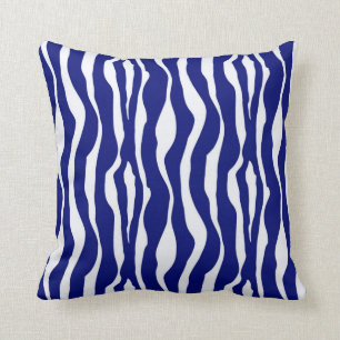Zebra stripes - Dark Cobalt Blue and White Throw Pillow