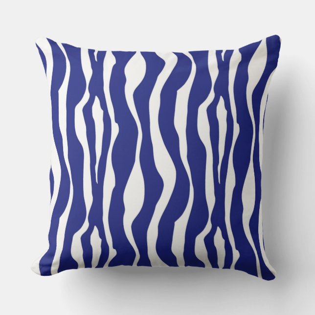 Zebra stripes - Deep Cobalt Blue and White Throw Pillow (Front)