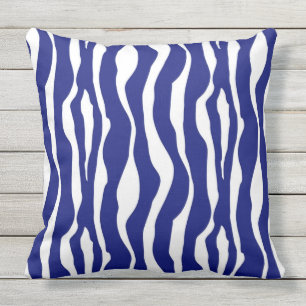 Zebra stripes - Deep Cobalt Blue and White Throw Pillow