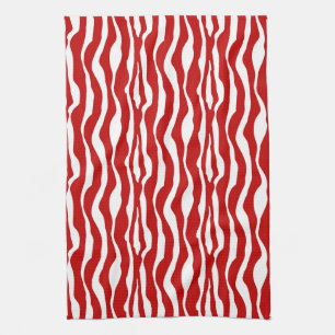 Zebra stripes - Deep Red and White Kitchen Towel