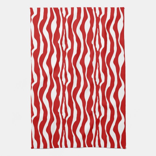 Zebra stripes - Deep Red and White Kitchen Towel (Vertical)
