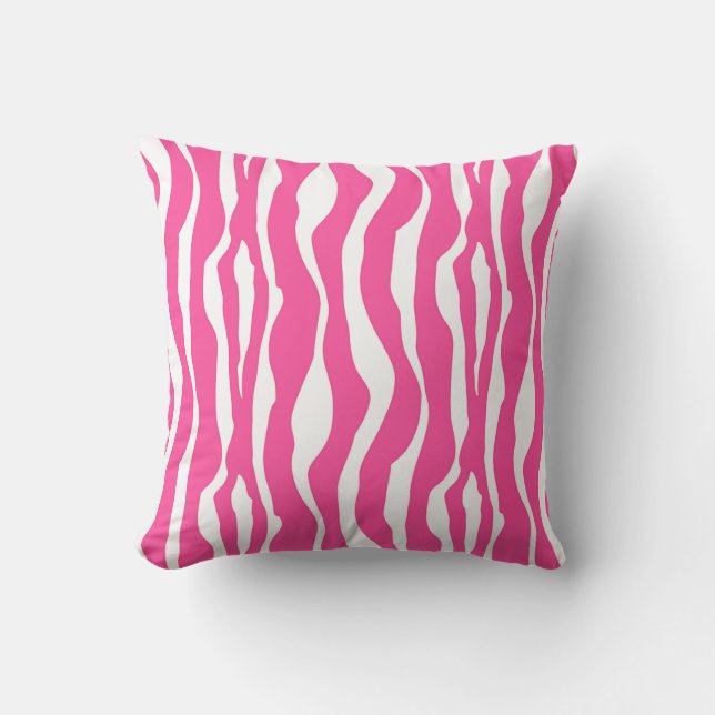 Zebra stripes - Fuchsia Pink and White Throw Pillow (Front)