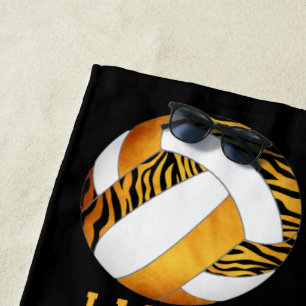 zebra stripes gold orange personalized volleyball beach towel