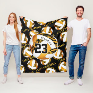 zebra stripes gold orange personalized volleyball fleece blanket