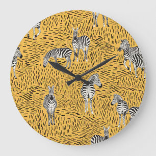 Zebra stripes: hand-drawn seamless background. large clock
