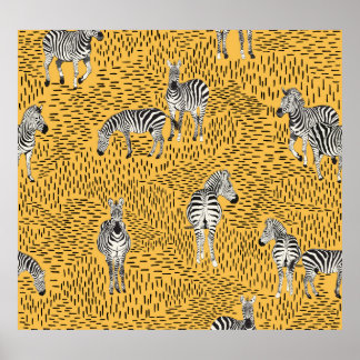 Zebra stripes: hand-drawn seamless background. poster