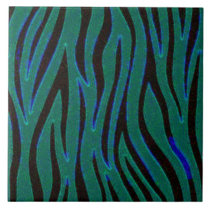Zebra Stripes in Black and Green Safari Print Tile