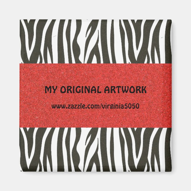 Zebra Stripes in Black and White with Red Stripe Magnet (Front)