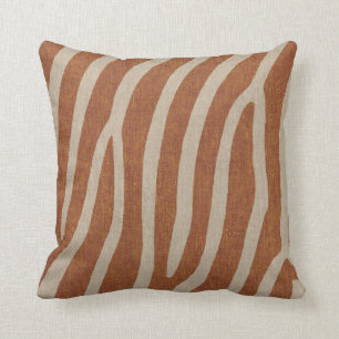 Zebra Stripes in Burnt Orange on Linen Look Throw Pillow