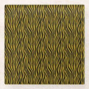 Zebra Stripes in Safari Black and Brown Glass Coaster