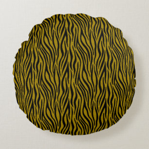 Zebra Stripes in Safari Black and Brown Round Pillow