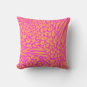 Zebra Stripes Leopard Pink Orange Wild Animal Throw Pillow