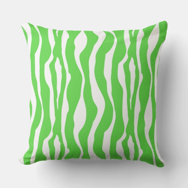 Zebra stripes - Lime Green and White Throw Pillow (Front)