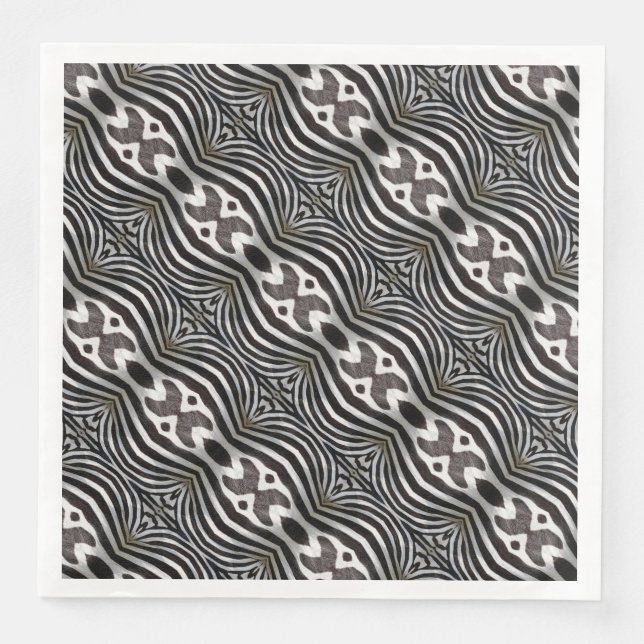 Zebra Stripes Mirror Pattern Black and White Napkin (Front)