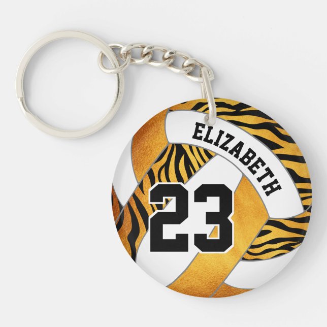 zebra stripes on gold girls volleyball keychain (Front)