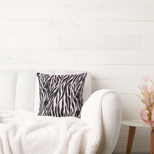 Zebra Stripes On Pastel Pink Throw Pillow (Couch)