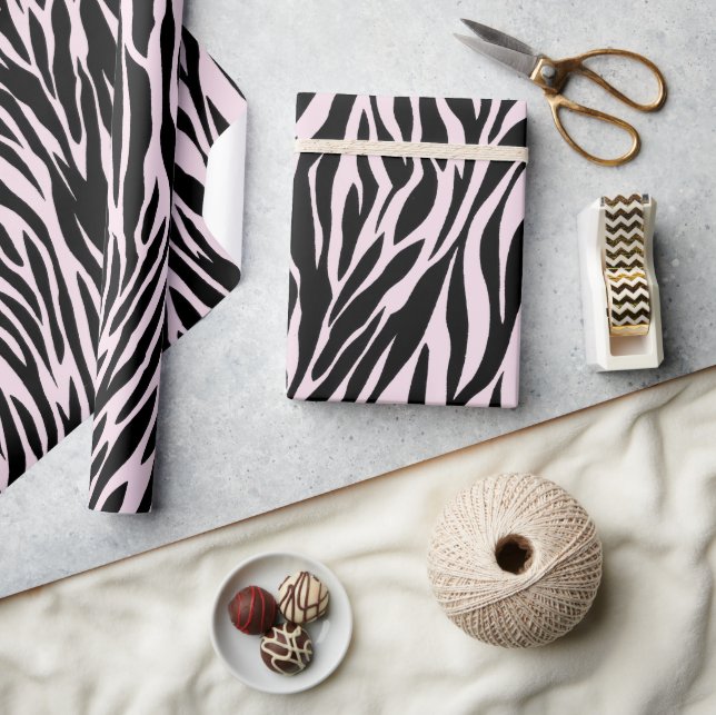Zebra Stripes On Pastel Pink Wrapping Paper (Crafts)