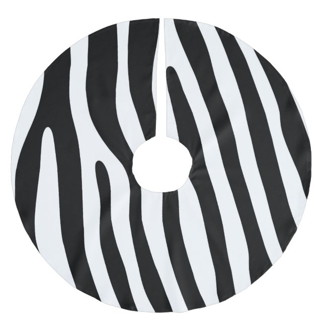 Zebra stripes pattern black & white + your ideas brushed polyester tree skirt (Front)