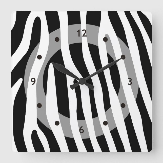 Zebra stripes pattern black & white + your ideas square wall clock (Front)