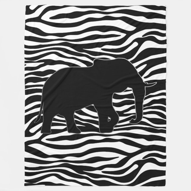 Zebra Stripes Pattern with Elephant + your ideas Fleece Blanket (Front)