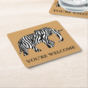 Zebra Stripes Pattern with Elephant + your ideas Square Paper Coaster