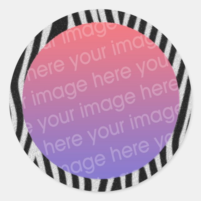 zebra stripes photo frame classic round sticker (Front)
