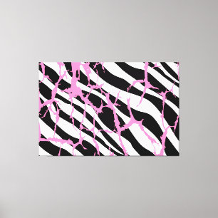 Zebra Stripes Pink Grunge Modern Canvas Art