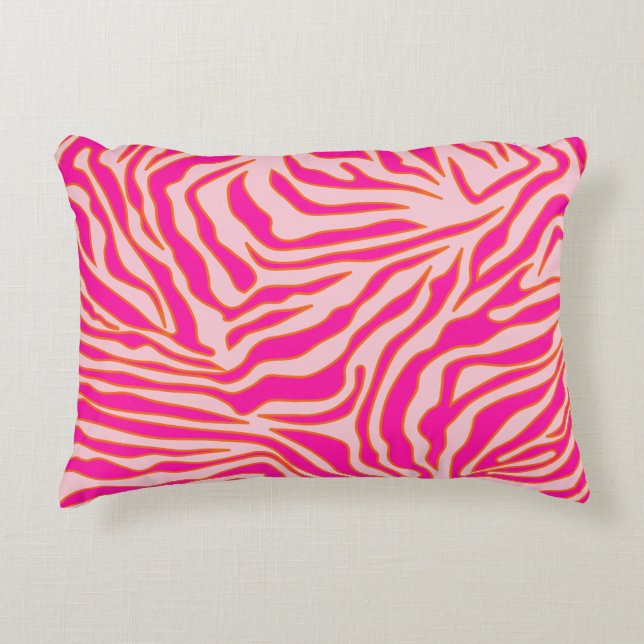 Zebra Stripes Pink Orange Wild Animal Print Accent Pillow (Front)