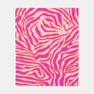 Zebra Stripes Pink Orange Wild Animal Print Fleece Blanket